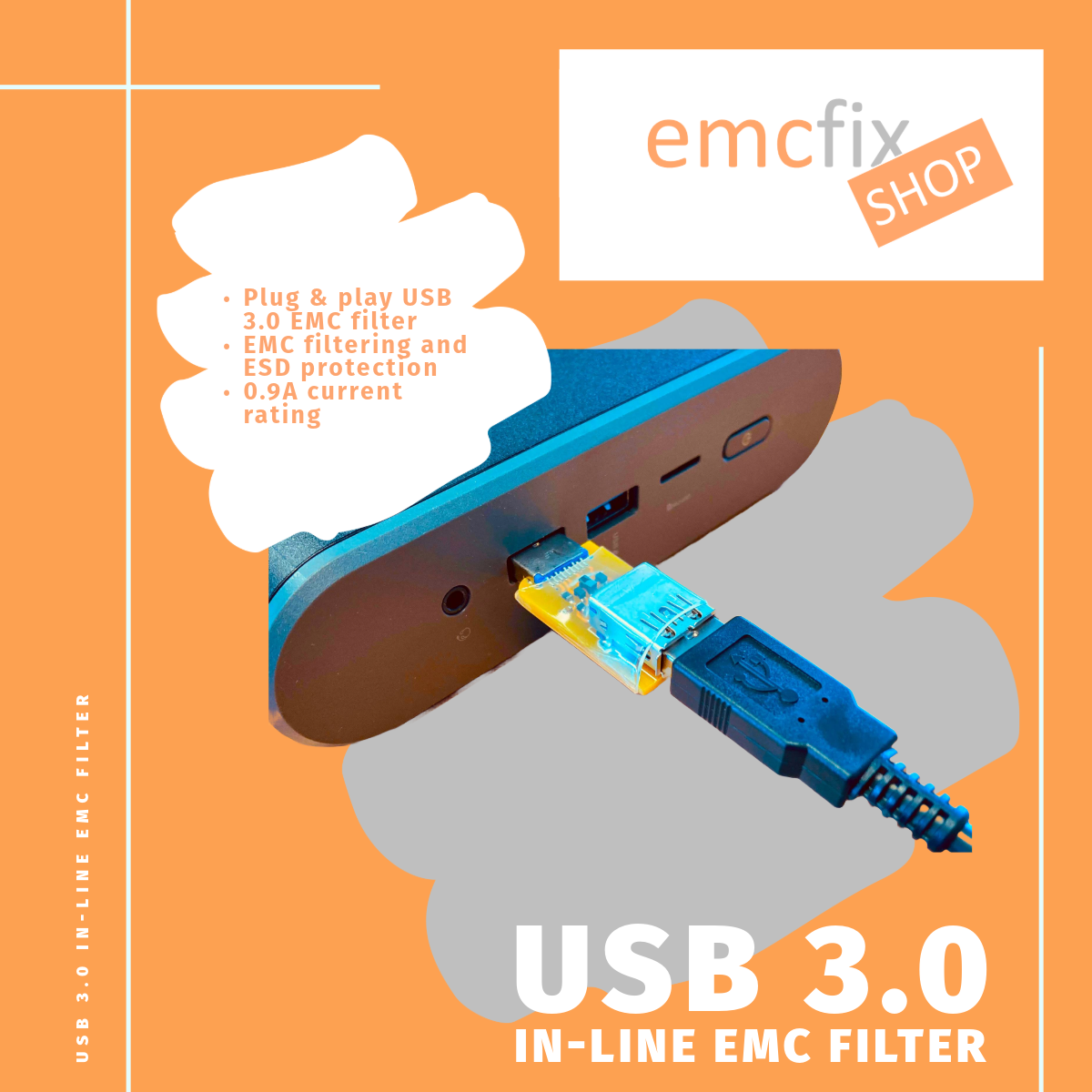 USB 3.0 In‑Line EMC Filter – Plug‑and‑Play Noise & ESD Suppressor