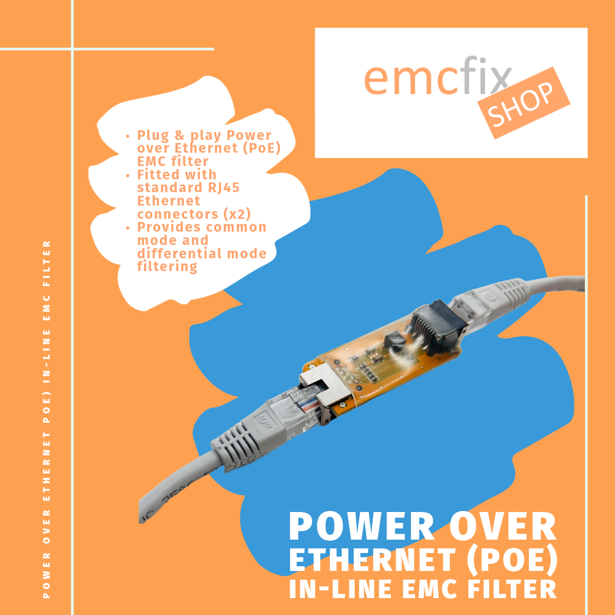 Power over Ethernet (PoE) In-line EMC Filter – RJ45 Plug‑&‑Play Noise Suppressor for PoE Networks